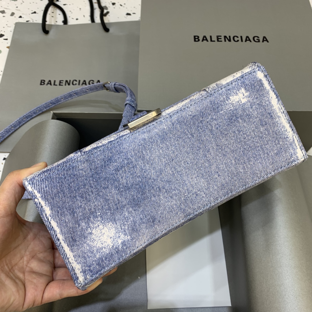 Balenciaga Hourglass Small Handbag Denim Printed Shoulder Bag Blue